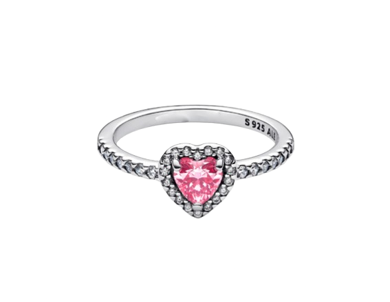 Anillo corazon rosa elevado