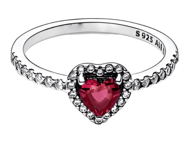 Anillo corazon rojo elevado
