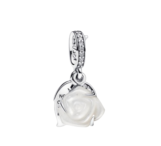 Charm Colgante Doble Rosa Blanca Floreciendo