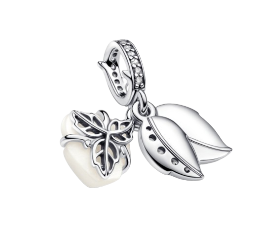 Charm Colgante Doble Rosa Blanca Floreciendo