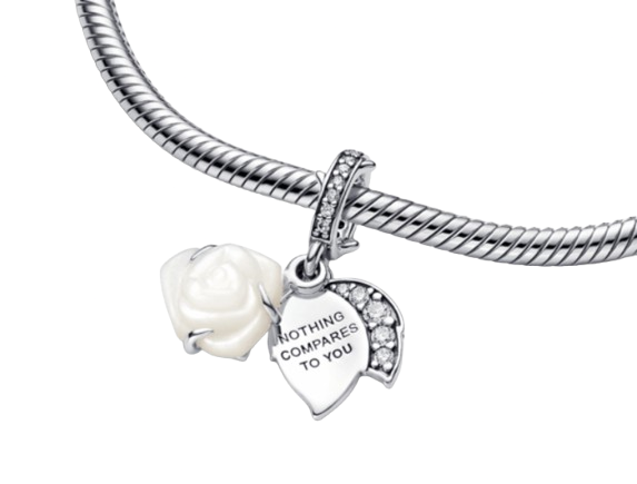 Charm Colgante Doble Rosa Blanca Floreciendo