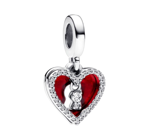 Charm Colgante Doble Corazón Rojo y Cerradura