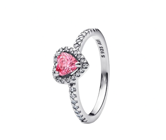 Anillo corazon rosa elevado