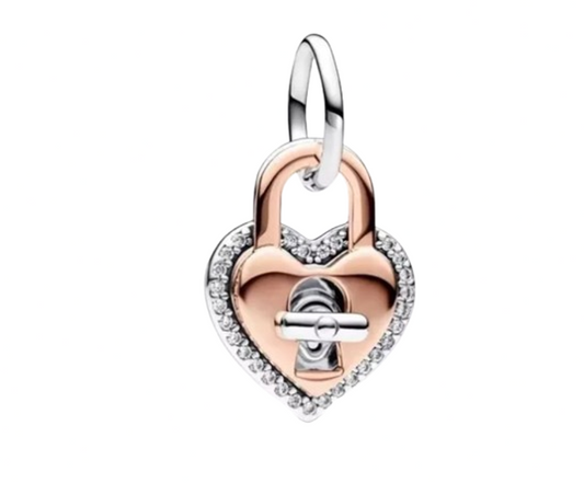 Charm colgante doble corazon candado