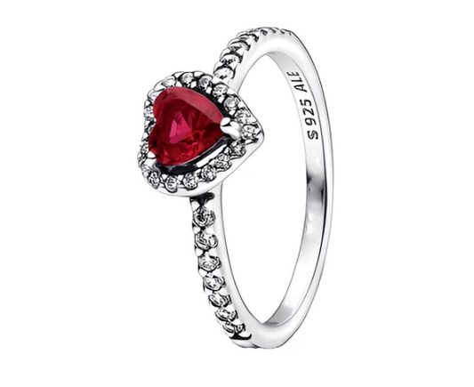 Anillo corazon rojo elevado