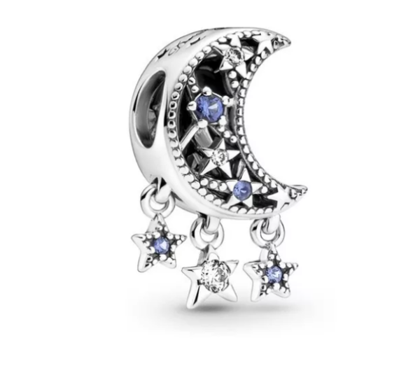 Charm Pandora Original Luna Y Estrellas Azul
